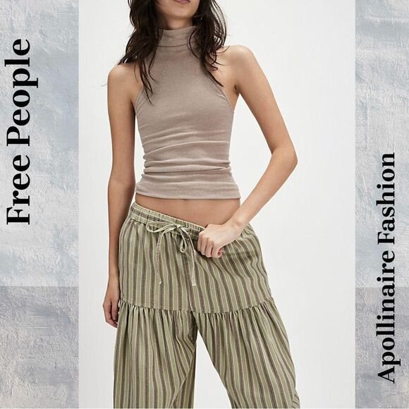 FREE PEOPLE ELLIE STRIPPED PULL ON PANTS MINT COMBO MEDIUM NEW - Picture 5 of 8